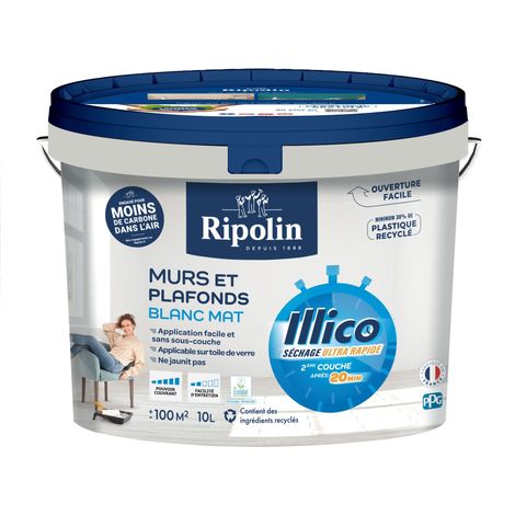 Ripolin – Peinture murs et plafonds blanc mat 10L – Ultra-couvrante en 2 couches – Séchage rapide 20 min – Applicable sur tous supports intérieurs (1/5)