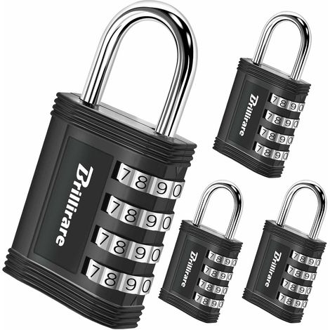 Lot de 4 cadenas à combinaison étanche à 4 chiffres en alliage de zinc pour sac à dos, casier de gym, moraillon, clôture, portail, étui, boîte à outils (1/5)