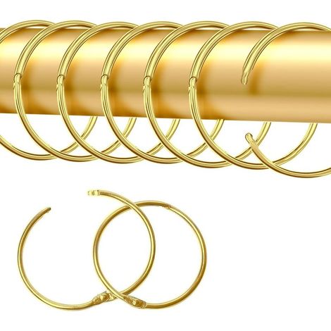 Lot de 20 anneaux de rideau à ouvrir, anneaux de rideaux de 50 mm, anneaux de rideau, clips de rideau de douche, pinces en métal pour rideaux et tringles à rideaux (doré)