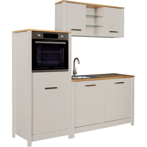 Cucina Modulare 3 Mobili Soft Close Beige Rovere 200 cm MDF Vetro (1/5)