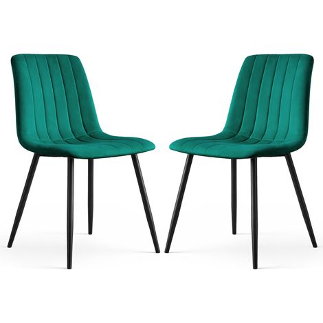 Set di 2 Sedie in velluto trapuntate LIVO Verde Bottiglia gambe nere (1/5)