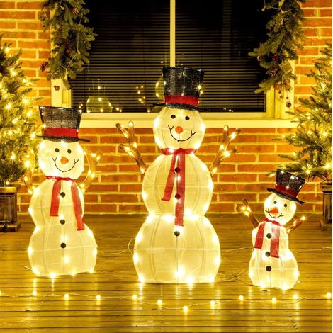 Famiglia di pupazzi di neve da esterno 3 pezzi 64x30x91,5 cm acciaio LED - MEUBLIV (1/5)