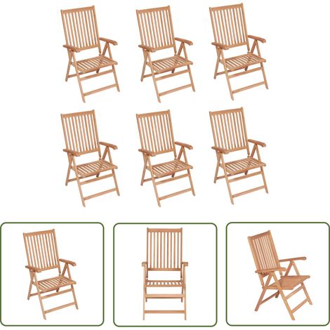 The Living Store Chaises inclinables de jardin lot de 6 Bois de teck solide - Chaise De Jardin - Fauteuil De Jardin - Mobilier De Jardin - Teck - Chaise Inclinable (1/5)