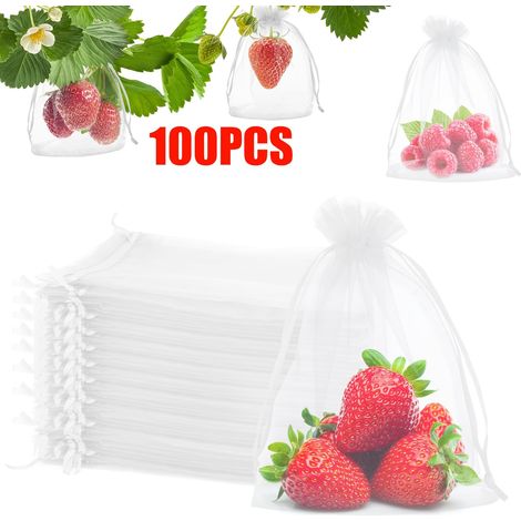 Lot de 100 sacs de protection pour plantes et fruits – Sacs en maille réutilisables pour jardin avec cordons de serrage (1/5)