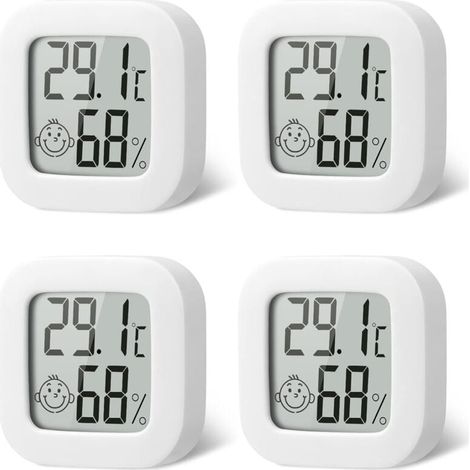 4 Pack Indoor Thermometer Mini Thermometer Hygrometer High Accuracy Temperature Humidity Monitor with Comfortable Icon Air for Kitchen Baby Room Greenhouse Warehouse Office