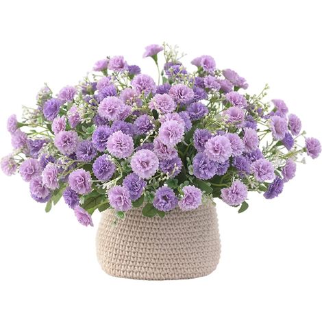Bouquet Œillets Artificiels - Soie Sérigraphiée - 4 Unités - 5 Tiges par Bouquet - 20 Fleurs par Tige - Hauteur 30,5 cm - Pour Intérieur Extérieur (1/5)