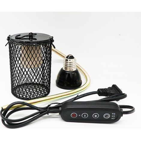 Lampe chauffante 25W céramique avec interrupteur minuteur 2H/4H/8H et variateur – 220V E27 pour reptiles, oiseaux, animaux (1/4)