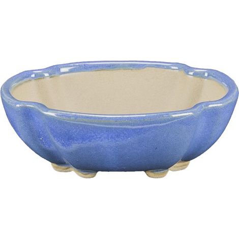 Vaso per bonsai Giapponese Morrisan ovale in gres smaltato azzurro 9,5x7,5x3 cm - B02-8-11A (1/4)