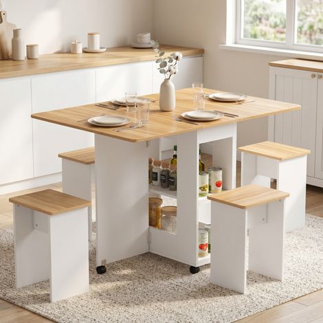 Ensemble Table Salle à Manger Pliante 4 Chaises Chêne et Blanc, conception robuste et durable (1/5)