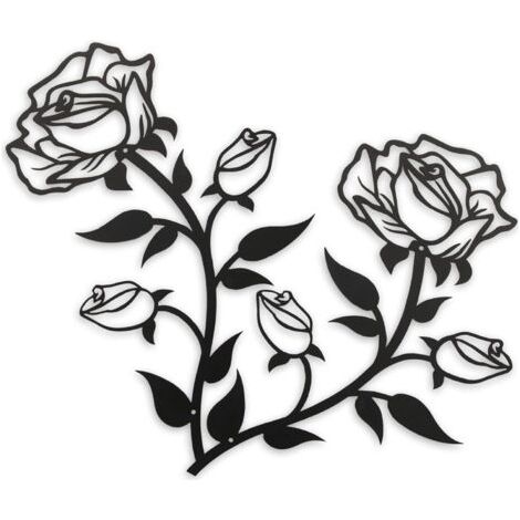 Grande décoration murale de fleur de rose, 38 cm de haut en métal noir, décoration murale pour la maison, la chambre, le bureau, l'intérieur et l'extérieur (2 pièces) (1/5)