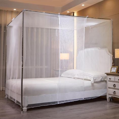 Une moustiquaire blanche de 1,5 x 2,0 mètres avec un rideau en maille simple face pour la décoration de la chambre à coucher (cadre de lit non inclus) (1/5)