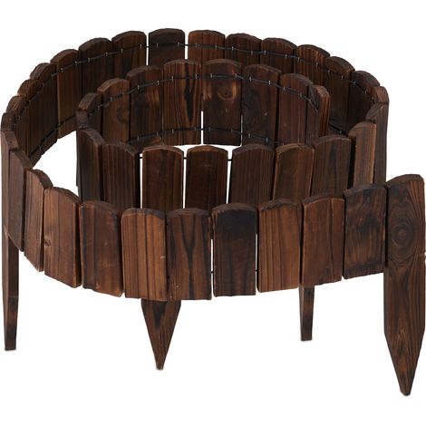 Relaxdays Bordo per Aiuole, 200 cm, Flessibile, Recinto Alto 10cm, Borudura in Legno, Recinzione Giardino, Marrone Scuro (1/5)