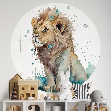 Sticker mural rond / cercle Enfants - Lion - Diamètre 30 cm - Adhésif MAT (1/2)