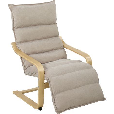 Curved Wooden Armchair with Adjustable Footrest, Light Brown (1/5)