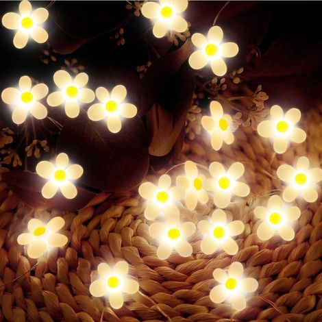 guirlande lumineuse 2 m, 20 led fleurs marguerites, intérieur/extérieur, décoration jardin terrasse balcon mariages fêtes (1/5)