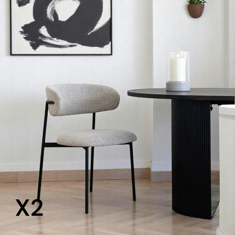 Chaise de salle à manger sable en bouclette avec dossier arrondi (lot de 2) MONTREUX (1/5)