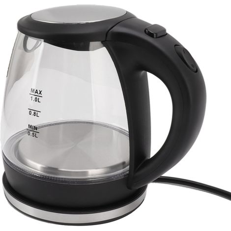 Bouilloire électrique en verre 2000 W haute puissance, grande capacité 1 L, arrêt automatique, voyant bleu, prise UE 220-240 V