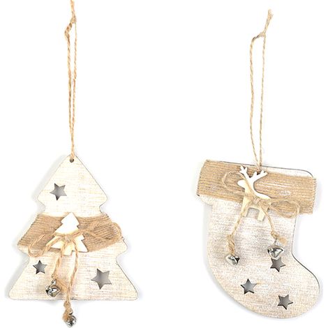 2 Ornements de Noël, Bois, Décorations suspendues, Sapin de Noël, Maison (1/5)