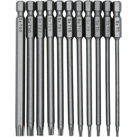 11-teiliges Set mit 100 mm S2 1/4 Zoll Torx-Schraubendreherbits, Präzisions-Sechskantschaft-Bohrerbits, magnetischem Sicherheitsschraubendreher, T6-T40 Torx-Schraubendreher mit langem Kopf