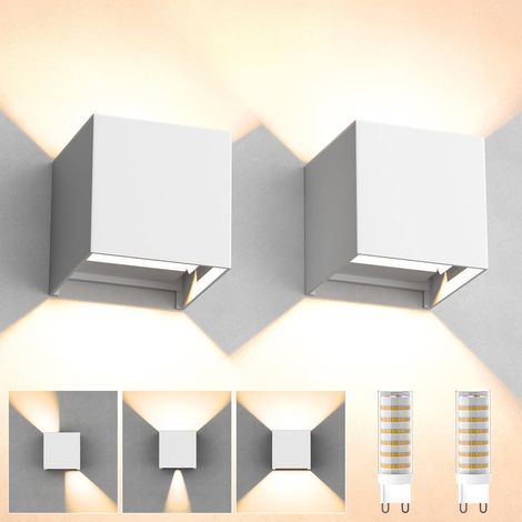 2-teilige Wandleuchte für den Innen- und Außenbereich, warmweißes Licht (3000 K) mit austauschbarer LED-Leuchtmittel, wasserdicht (IP65), verstellbarer Abstrahlwinkel, weiß (1/4)