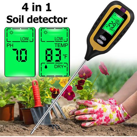 Testeur de Sol pH d'humidité Température Lumineuse 4 en 1 pH Metre de Sol Humidité Testeur Terre Electronique pour Jardin Plantes