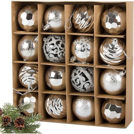 Lot de 16 boules de Noël argentées de 6 cm (1/5)