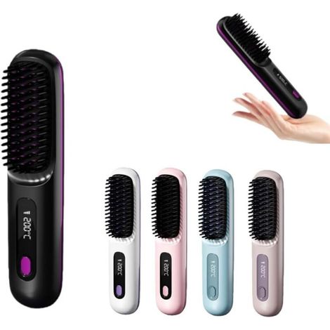 Brosse pour Cheveux Courts Brosse Lissante Rechargeable Portable, Design Durable, avec Affichage LCD, Réglage de la température en 3 étapes,Pour Coiffage Quotidien & Voyage (1/5)
