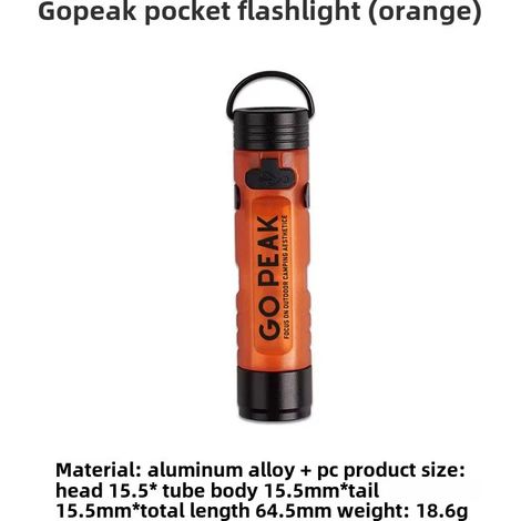 (Orange) Mini lampe torche LED de poche, rechargeable par USB, à accrocher à un porte-clés ou à une casquette, longue autonomie (1/5)