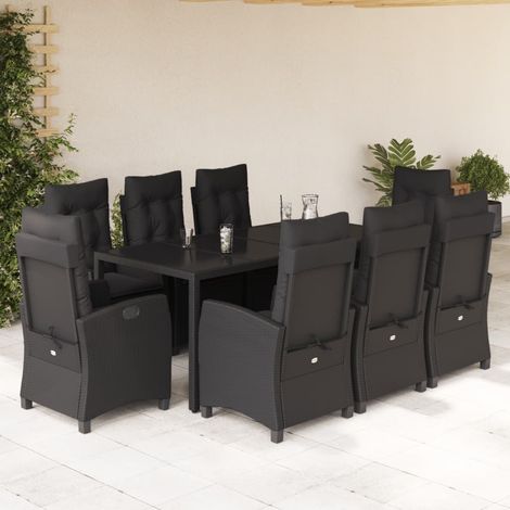 9-tlg. Garten-Essgruppe mit Kissen Schwarz Poly Rattan (1/5)