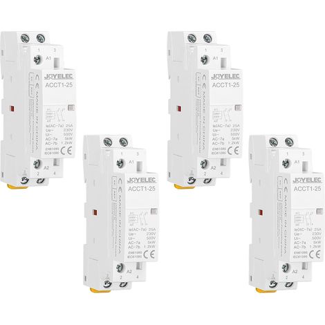 4 Pieces Home AC Contactor, 2P 25A 2NO Auto Home AC Contactor 220V/230V 50/60Hz, 2 Bi-Directional Pole, 35mm DIN Rail Mount Normally Open (1/5)