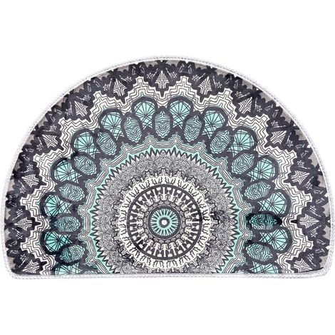Halbkreisförmige Fußmatte, Badezimmerteppich, Mandala-Muster, Bohème-Stil, schwarz und grün, rutschfest, saugfähig, Mikrofaser, getuftet, für Küche und Wohnzimmer (2er-Set) (1/5)