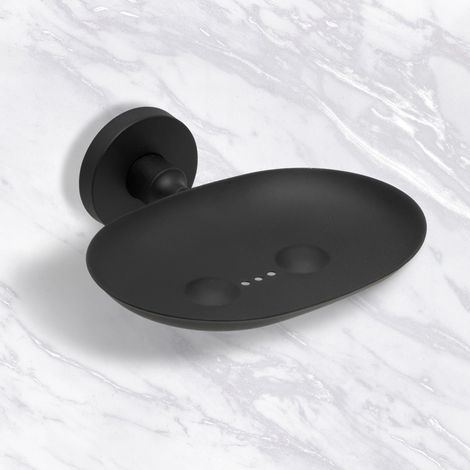 Porte-savon adhésif mural en métal noir – Pas besoin de perçage – Design moderne – Coller dans la salle de bain, douche, cuisine, maison – porte-savon ou éponge (1/5)
