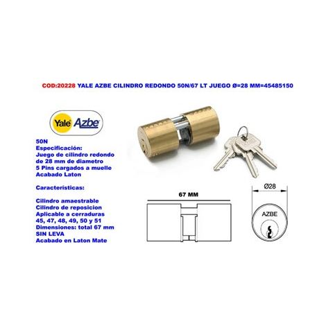 Yale Azbe Rundzylinder 50N/67 LT Set 28 mm 45485150
