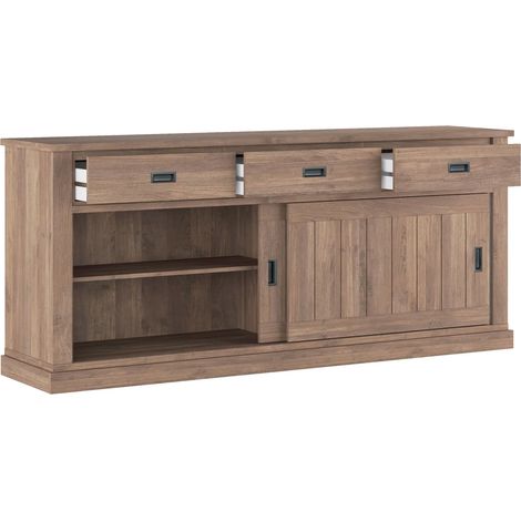 Mobile Buffet Credenza Con 3 Cassetti 2 Ante Scorrevoli E 4 Ripiani Interni Madia Per Cucina Soggiorno Zona Living Design Classico Moderno 220 X 50 X 95 Cm Noce (1/5)