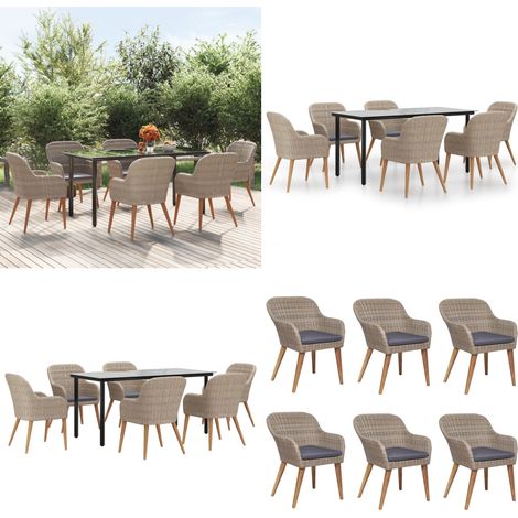 7-tlg. Garten-Essgruppe mit Kissen Braun - Gartenmöbel - Terrassenmöbel (1/5)