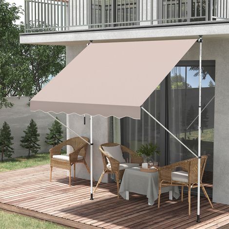 Outsunny Klemmmarkise mit Handkurbel höhenverstellbar Gelenkarmmarkise schmutzabweisend, witterungsbeständig Balkonmarkise 150cm breit Terrassenmarkise für Terrasse Balkon Veranda Cremeweiß