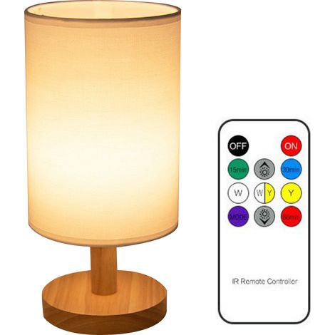 Lámpara de mesa USB, lámpara de mesita de noche de madera, luz nocturna moderna, control de brillo, temporizador, pantalla redonda de tela, 6 LED, para dormitorio, sala de estar u oficina. (1/5)