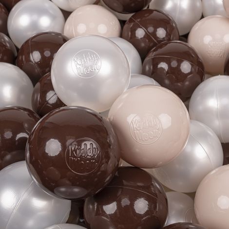 Set di 300 palline di plastica KiddyMoon da 7 cm, colori pastello beige-marrone-perla. (1/3)