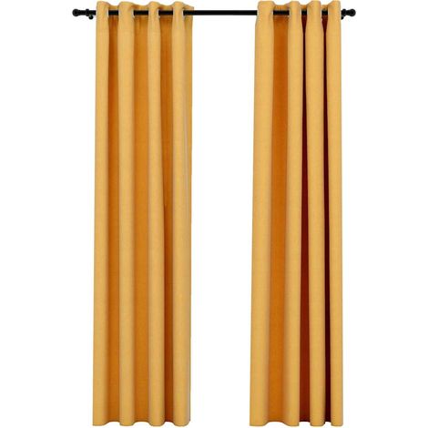 Maison Exclusive - Zatemňovací závěsy s kroužky vzhled lnu 2 ks žluté 140 x 225 cm (1/5)