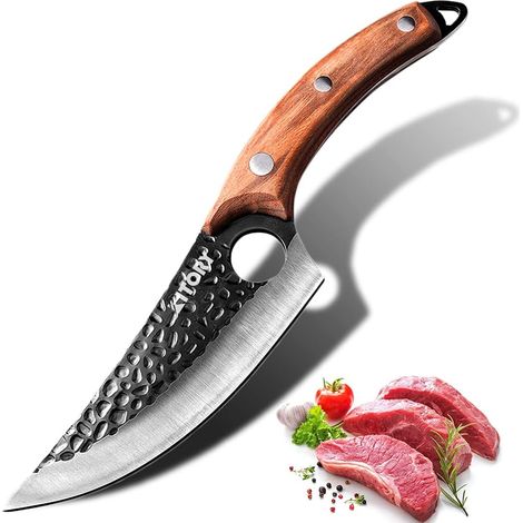 Couteau Désosseur Viking 15cm, Forgé à la Main, Acier Haute Carbone, Full Tang, Manche Bois de Poirier, Couteau Japonais Professionnel pour Désossage Viande (1/5)