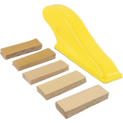 Lot de 50 feuilles de papier abrasif avec 1 bloc de ponçage manuel Grain 80/120/180/240/400 pour le travail du bois, du métal et du verre (1/5)