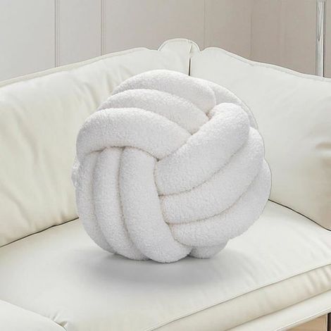 Coussin à nœuds : coussin rond en laine d& 39agneau beige et blanc 22 cm coussin décoratif pour lit chambre à coucher (1/5)