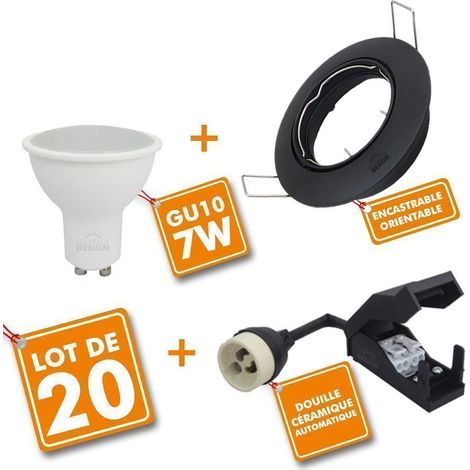 Set di 20 Faretto da incasso nero orientabile Full 7W eq 60W  Température de Couleur: Bianco neutro 4000K