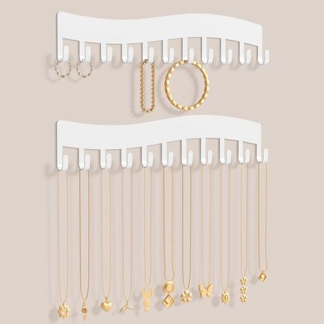 Porte-bijoux mural – Support pour colliers, bracelets et boucles d’oreilles – Rangement suspendu, lot de 2, blanc (1/5)