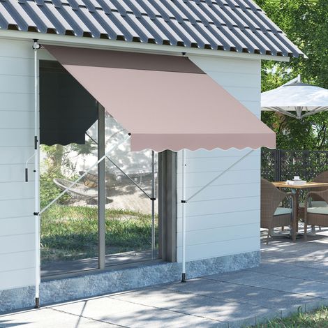 Store banne à fixation par pince avec manivelle, réglable en hauteur, à bras articulés, résistant aux salissures et aux intempéries, pour balcon, 150 cm de large, terrasse, balcon ou véranda, blanc cr