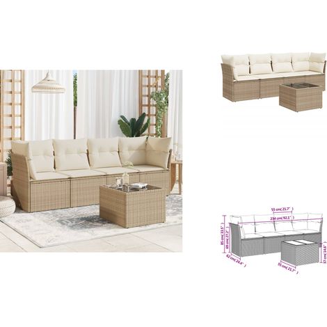 5-tlg. Garten-Sofagarnitur mit Kissen Beige Poly Rattan - Gartenmöbel - Esstischgarnituren - Outdoor Möbel - Lounge Set - Rattan Sofa (1/3)