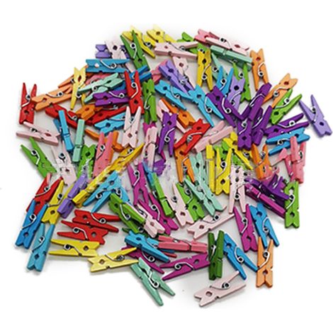 Lot de 200 pinces en bois colorées, assortiment de couleurs pour photos, notes de bureau et usage domestique (1/5)