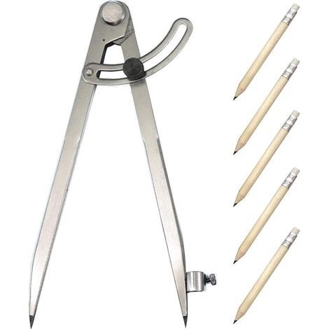 Compas de Mesure en Acier au Carbonne avec 5pcs Crayons Compas de Précision Réglage pour Jauge de Marquage Industriel Cuir Rentrée Ecole (1/5)