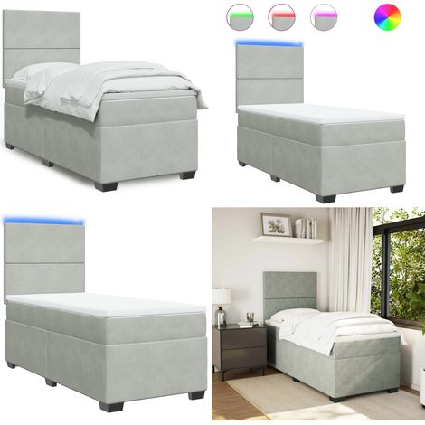 Boxspringbett mit Matratze Hellgrau 90x190 cm Samt - Boxspringbett - Samtbett - Doppelbett - LED Beleuchtung - Höhenverstellbares Kopfteil - Home & Living (1/5)