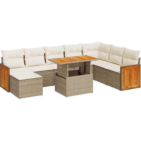 vidaXL Set Divano da Giardino 9 pz con Cuscini Beige Polyrattan Acacia (1/5)